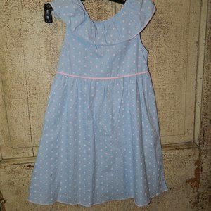 Penelope Mack Sundress Blue Pink Polka Dots Ruffle Collar Size 6 (H-22)
